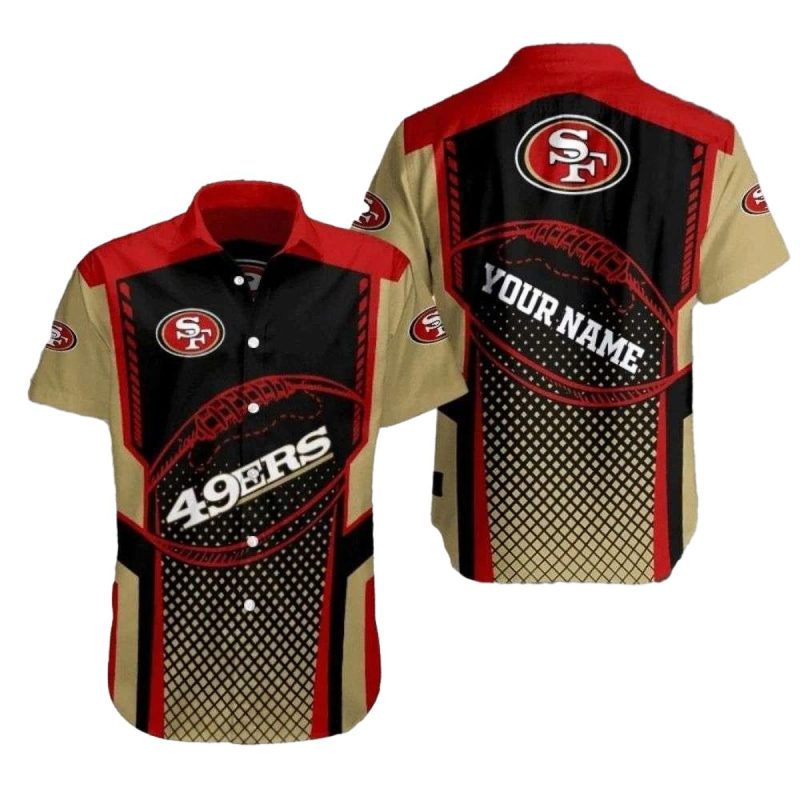 Personalized San Francisco 49ers Spiral Football Halftone Hawaiian Shirt - Moonbestprint