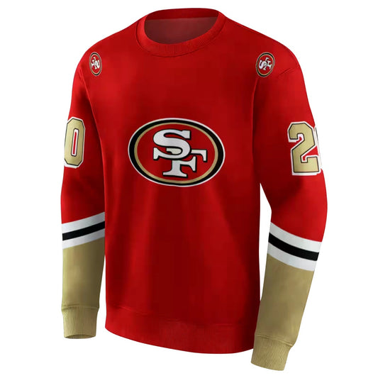 Personalized San Francisco 49ers Striped Sleeves Red Aop Sweatshirt - Moonbestprint
