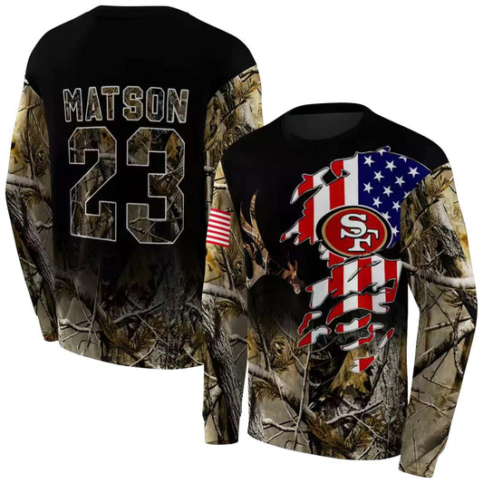 Personalized San Francisco 49ers Tree Camo Us Flag Aop Sweatshirt - Moonbestprint