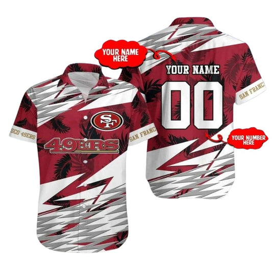 Personalized San Francisco 49ers Tropical Red Palms Coconut Tree Hawaiian Shirt - Moonbestprint