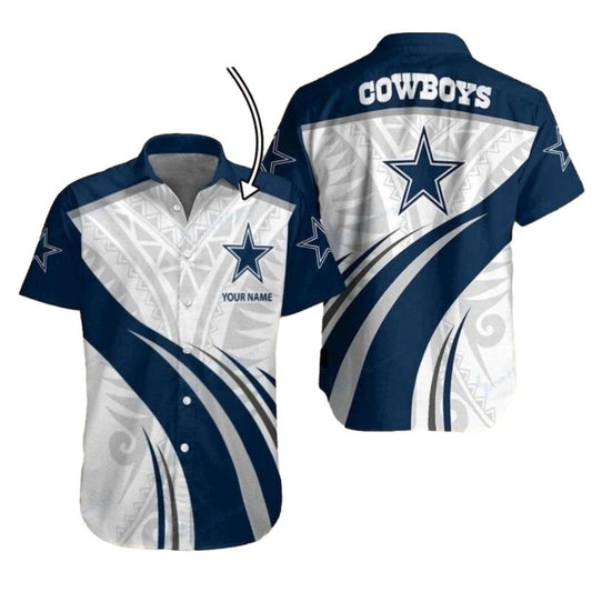 Personalized Silver And Navy Swirl Dallas Cowboys Hawaiian Shirt - Moonbestprint