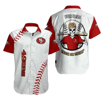 Personalized Skeletal Quarterback Halloween 49ers Hawaiian Shirt - Moonbestprint