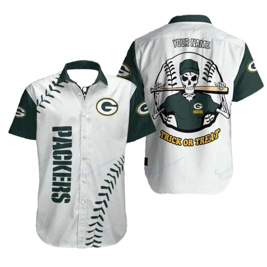 Personalized Skeleton Green Bay Packers Trick Or Treat 2025 Hawaiian Shirt - Moonbestprint
