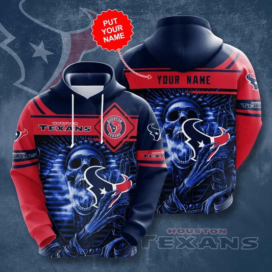 Personalized Skull Hold Logo Houston Texans Custom Name 3D Hoodie, NFL Hoodie Moonbestprint
