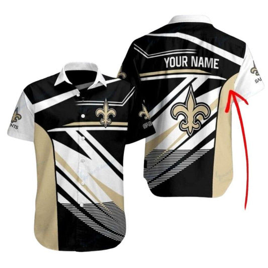 Personalized Sleek Black And White New Orleans Saints Hawaiian Shirt Mens - Moonbestprint