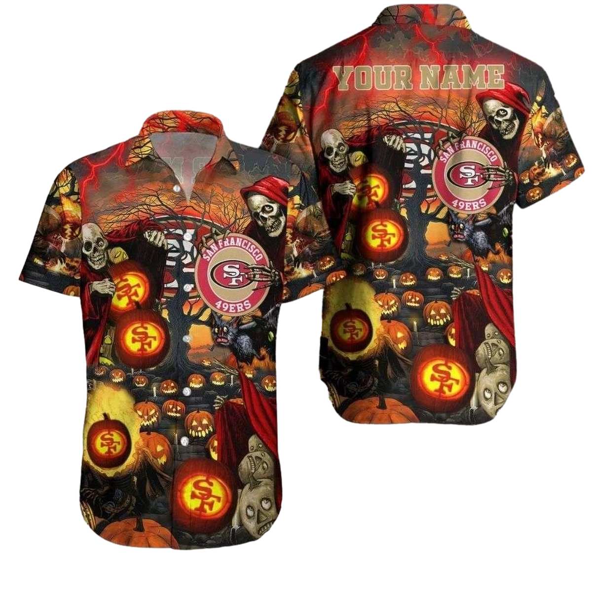 Personalized Spooky 49ers Halloween Night Hawaiian Shirt - Moonbestprint