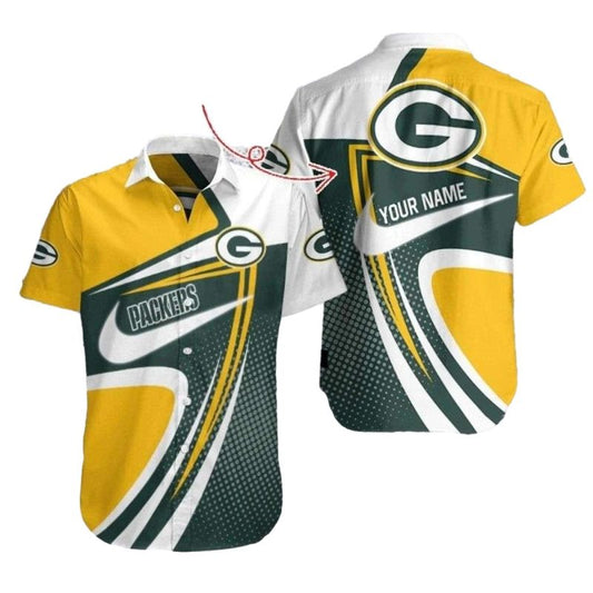 Personalized Sporty Swirl Green Bay Packers Hawaiian Shirt - Moonbestprint