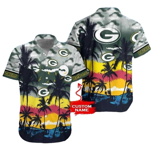 Personalized Sunset Palm Beach Packers Hawaiian Shirt - Moonbestprint