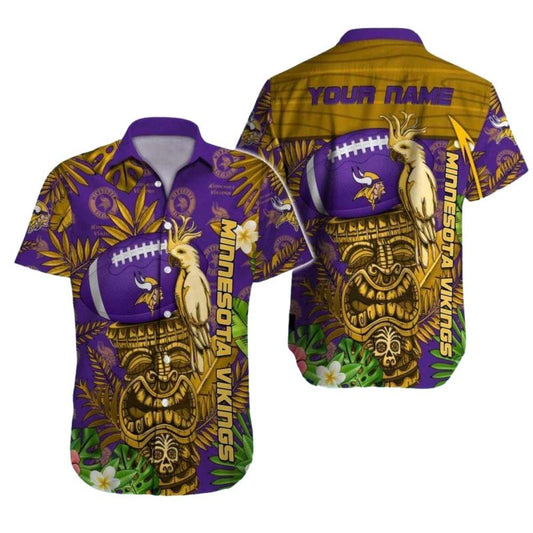 Personalized Tiki Totem And Football Minnesota Vikings Hawaiian Shirt - Moonbestprint