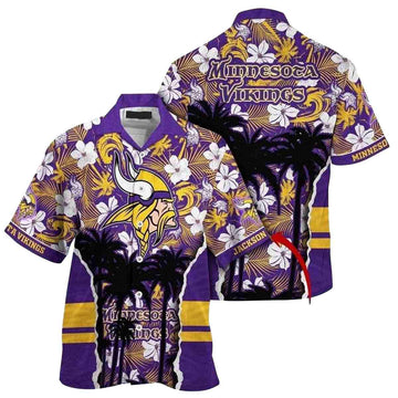 Personalized Tropical Twilight Minnesota Vikings Palm Hawaiian Shirt - Moonbestprint