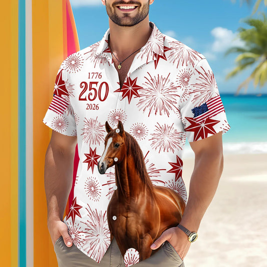 Personalized USA 250 Anniversary 1776-2026 Hawaii Shirt For Farmer, Horse Lovers, 250th Anniversary Gift Moonbestprint