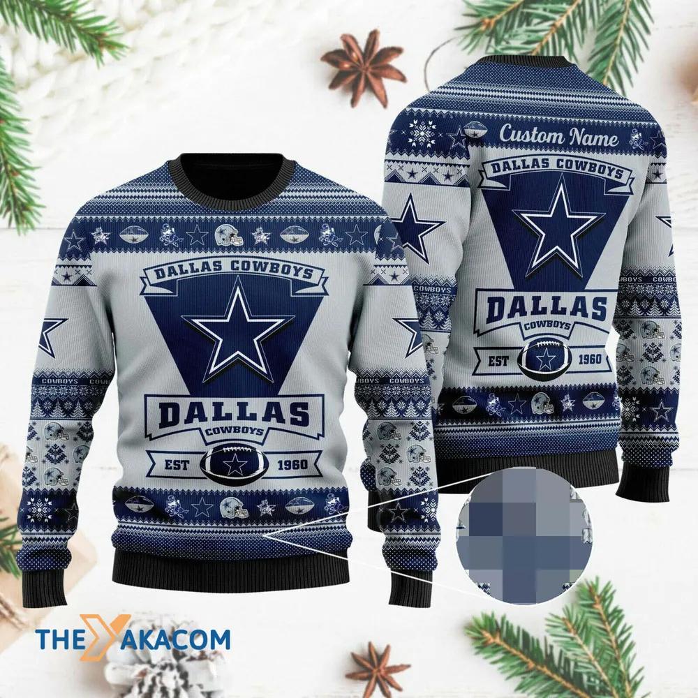 Personalized Ugly Christmas Sweater Dallas Cowboys, Dallas Cowboys Ugly Christmas Sweater Moonbestprint