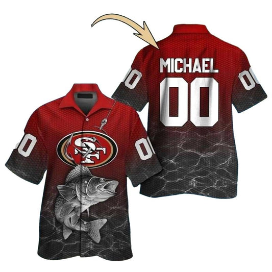 Personalized Ultimate Fan San Francisco 49ers Fish And Hook Hawaiian Shirt - Moonbestprint
