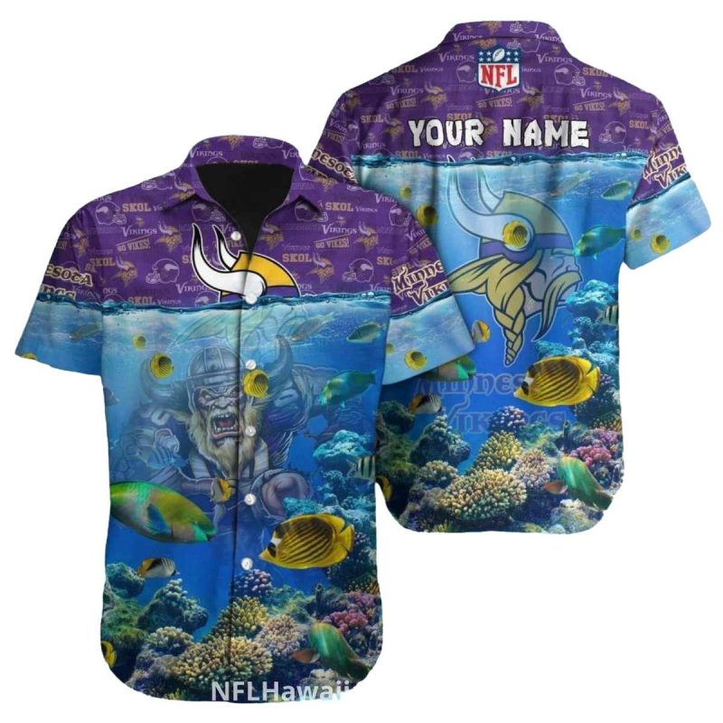 Personalized Underwater Reef And Viking Warrior Minnesota Vikings Hawaiian Shirt - Moonbestprint