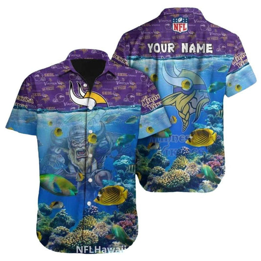 Personalized Underwater Reef And Viking Warrior Minnesota Vikings Hawaiian Shirt - Moonbestprint