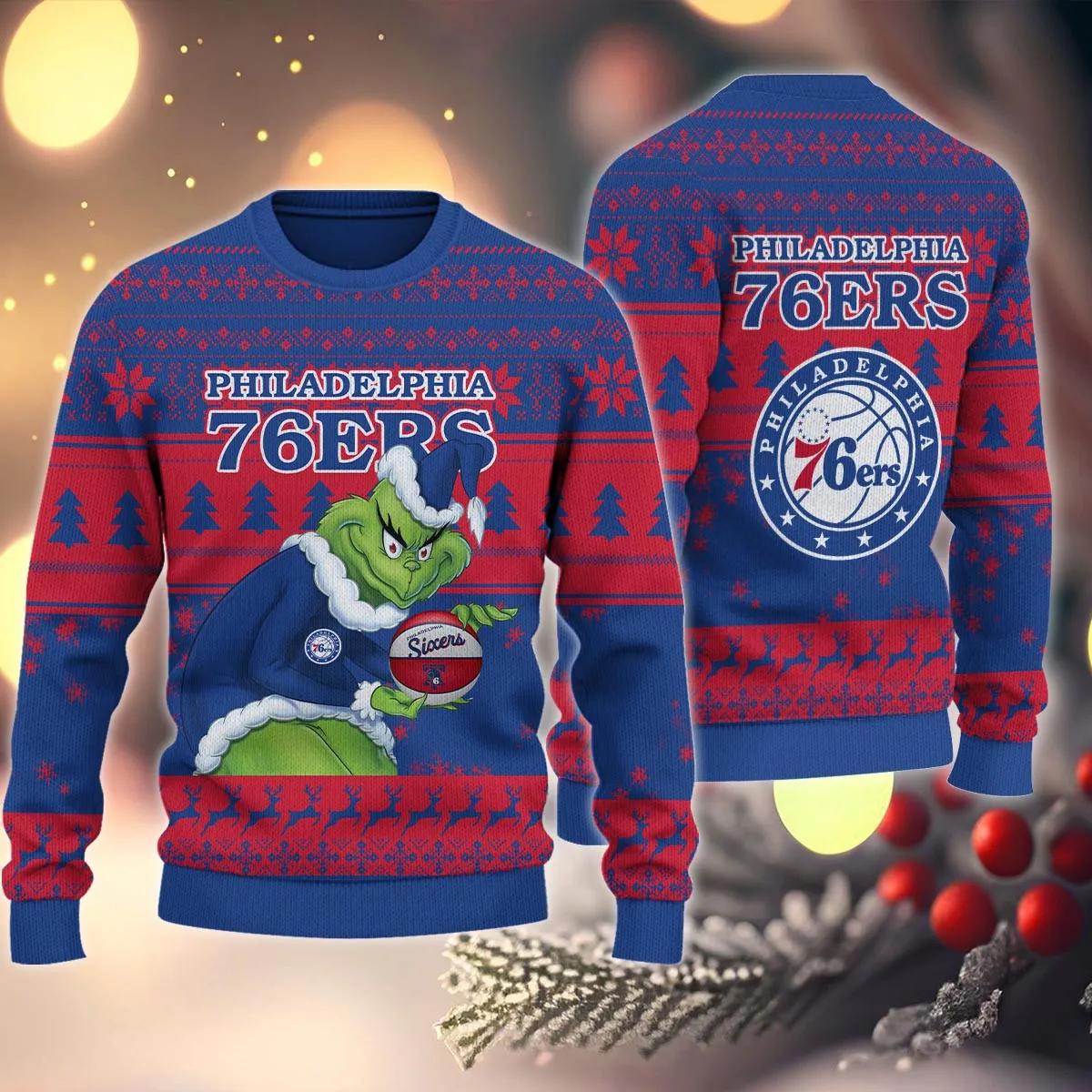 Philadelphia 76ers Grinch Stolen Ugly Christmas Sweater, NBA Chritsmas Sweater Moonbestprint