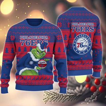 Philadelphia 76ers Grinch Stolen Ugly Christmas Sweater, NBA Chritsmas Sweater Moonbestprint