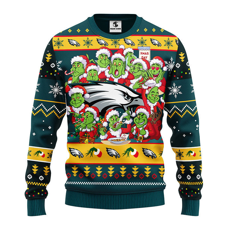 Philadelphia Eagles 12 Grinch Xmas Day Ugly Christmas Sweater Moonbestprint