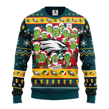 Philadelphia Eagles 12 Grinch Xmas Day Ugly Christmas Sweater Moonbestprint