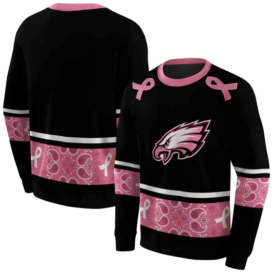 Philadelphia Eagles Awareness Ribbon Black Pink Aop Sweatshirt - Moonbestprint
