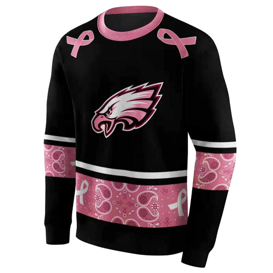 Philadelphia Eagles Awareness Ribbon Black Pink Aop Sweatshirt - Moonbestprint