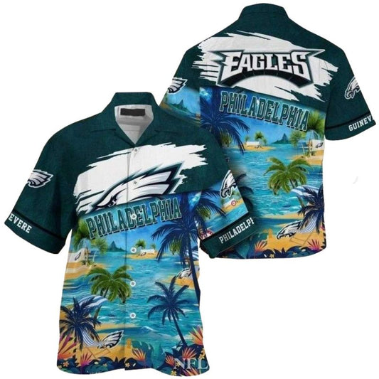 Personalized Philadelphia Eagles Beachside Spirit Coconut Island Hawaiian Shirt - Moonbestprint