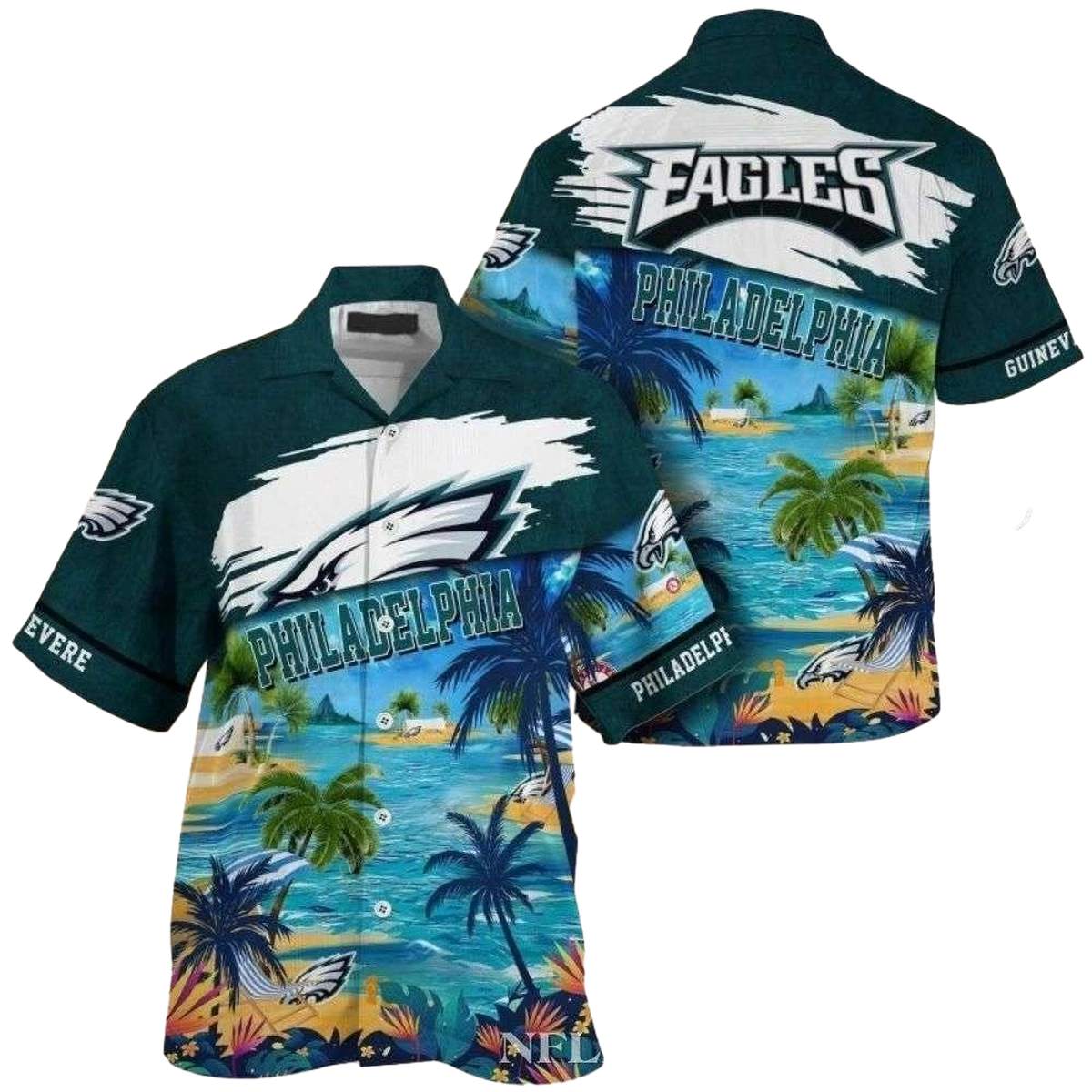 Personalized Philadelphia Eagles Beachside Spirit Coconut Island Hawaiian Shirt - Moonbestprint