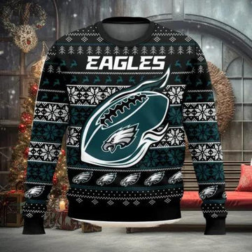 Philadelphia Eagles Big Logo NFL Ugly Christmas Sweater, NFL Chritsmas Sweater Moonbestprint