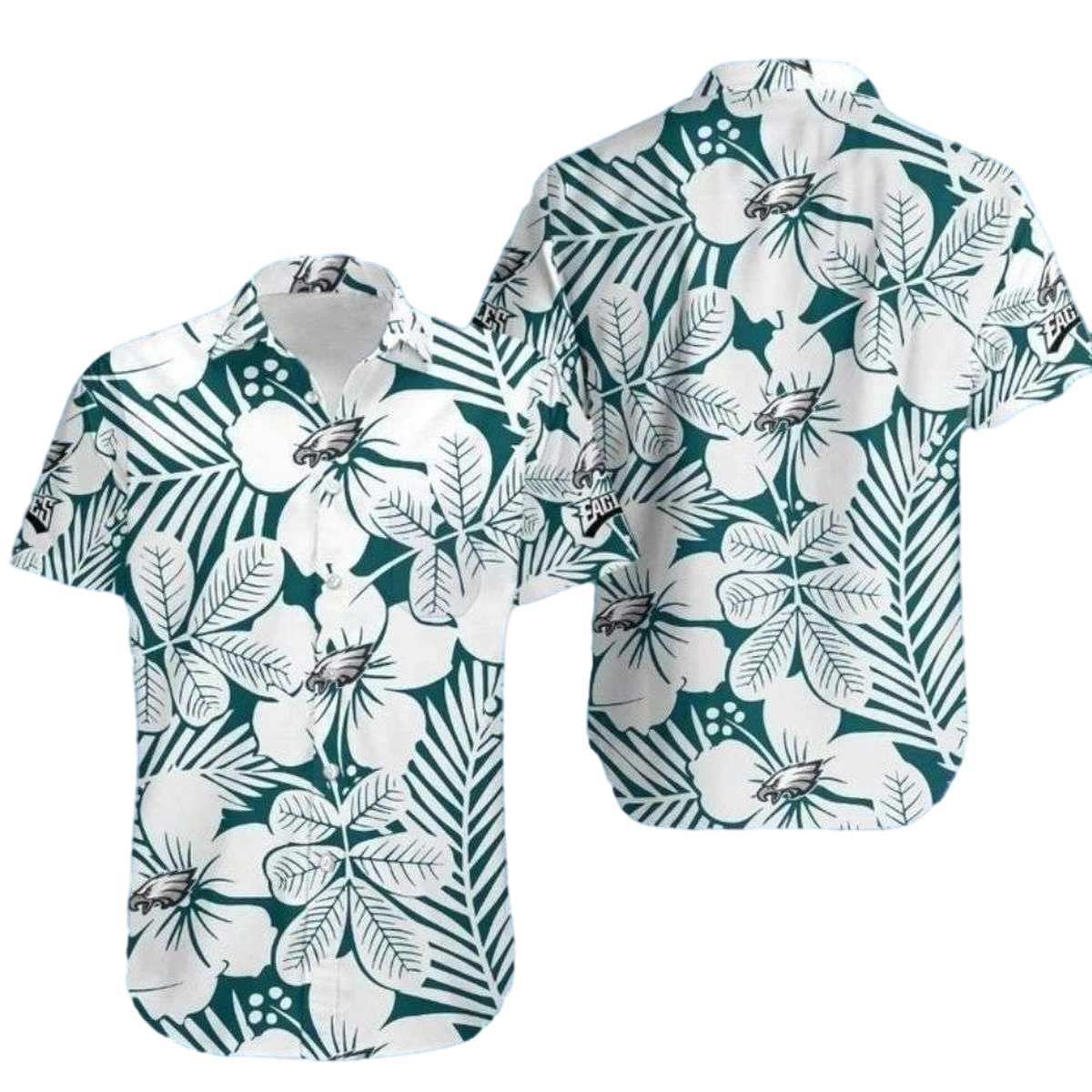 Philadelphia Eagles Botanical Elegance White Floral Hawaiian Shirt - Moonbestprint