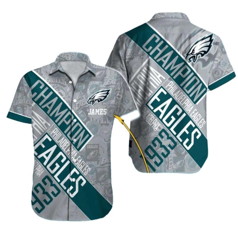 Personalized Philadelphia Eagles Champion Diagonal Stripes Hawaiian Shirt - Moonbestprint