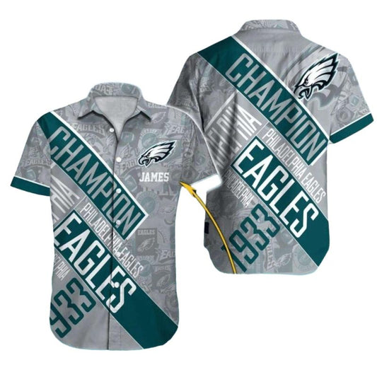 Personalized Philadelphia Eagles Champion Diagonal Stripes Hawaiian Shirt - Moonbestprint