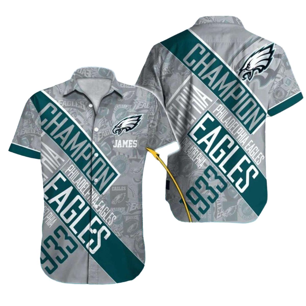 Personalized Philadelphia Eagles Champion Diagonal Stripes Hawaiian Shirt - Moonbestprint