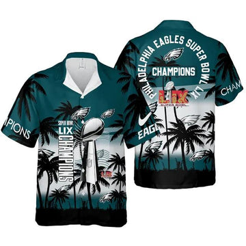 Philadelphia Eagles Champions Super Bowl LIX 2025 Hawaiian Shirt Men & Women Aloha Shirt, NFL Hawaiian Shirt Moonbestprint