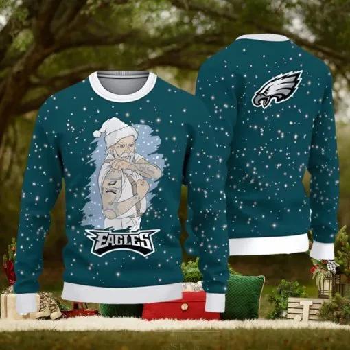 Philadelphia Eagles Christmas Santa Claus Tattoo Ugly Christmas Sweater, NFL Chritsmas Sweater Moonbestprint