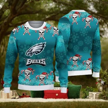 Philadelphia Eagles Christmas Skull Ugly Christmas Sweater, NFL Chritsmas Sweater Moonbestprint