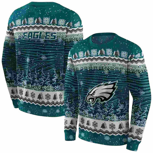 Philadelphia Eagles Christmas Trees Green Aop Sweatshirt - Moonbestprint
