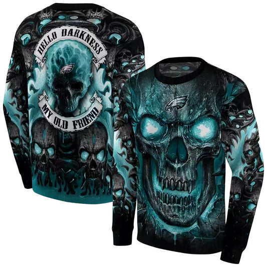 Philadelphia Eagles Demonic Skull Green Black Aop Sweatshirt - Moonbestprint