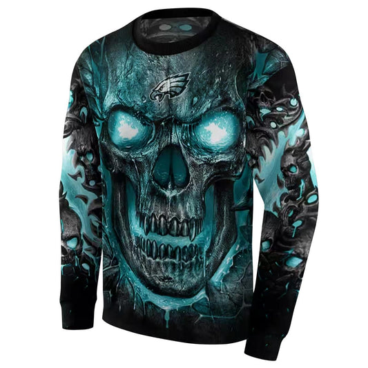 Philadelphia Eagles Demonic Skull Green Black Aop Sweatshirt - Moonbestprint