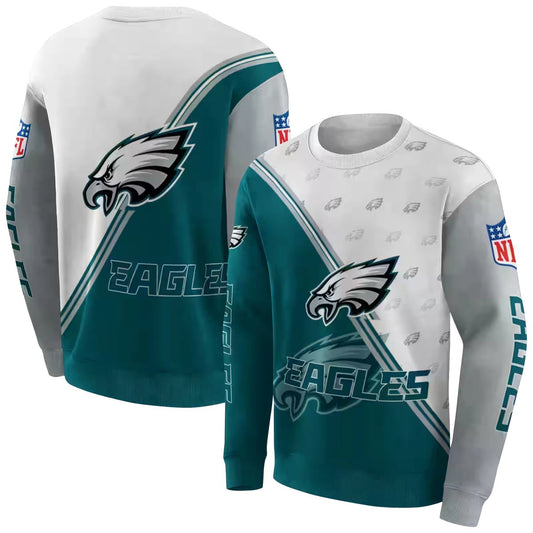 Philadelphia Eagles Diagonal Stripe Green White Aop Sweatshirt - Moonbestprint