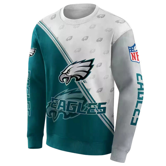 Philadelphia Eagles Diagonal Stripe Green White Aop Sweatshirt - Moonbestprint