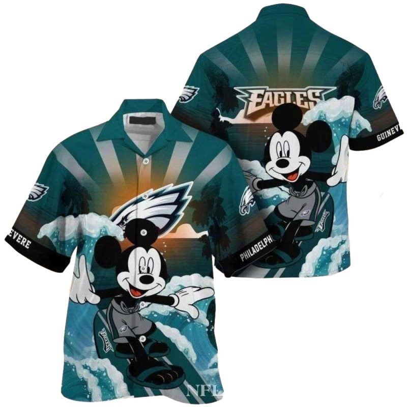 Personalized Philadelphia Eagles Enthusiast Surfing Mickey Hawaiian Shirt - Moonbestprint