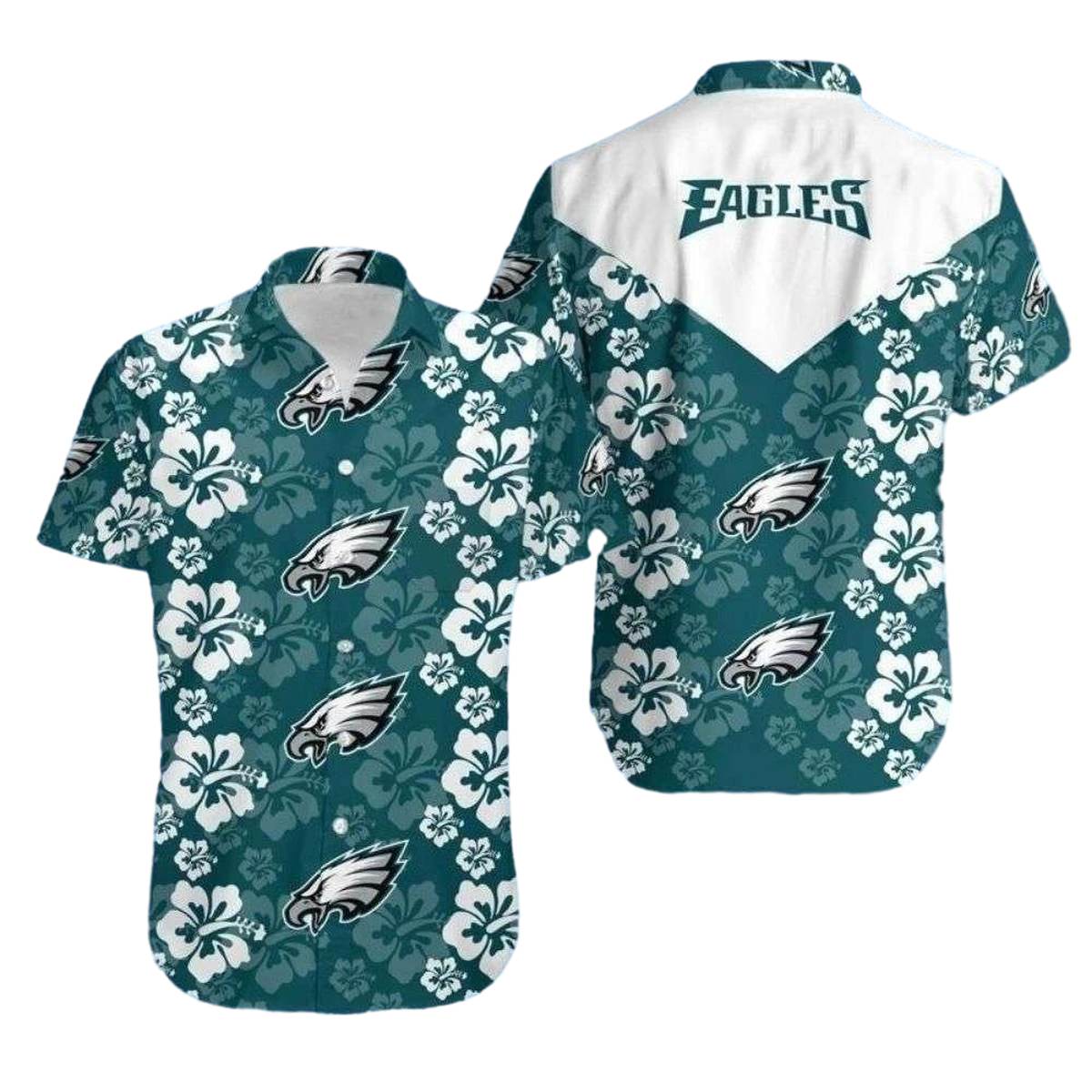 Philadelphia Eagles Floral Elegance Green Hibiscus Hawaiian Shirt - Moonbestprint