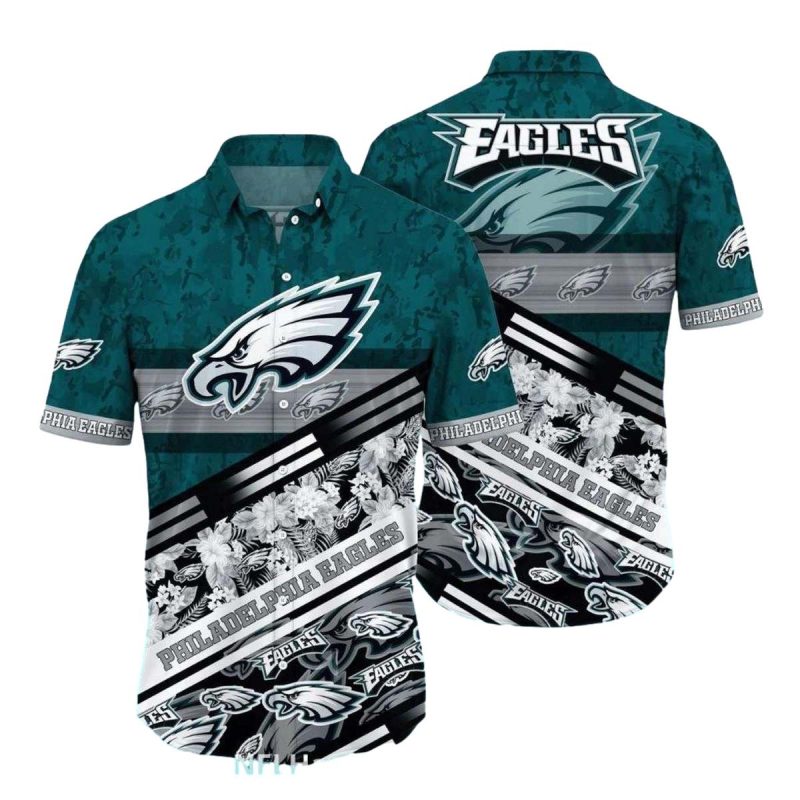 Philadelphia Eagles Floral Stripes Pattern Hawaiian Shirt - Moonbestprint