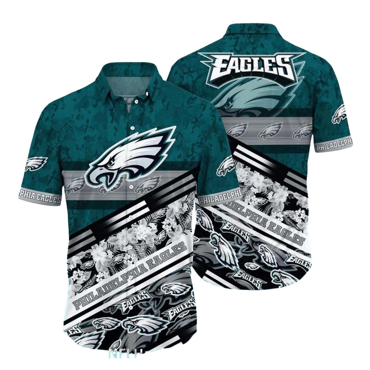 Philadelphia Eagles Floral Stripes Pattern Hawaiian Shirt - Moonbestprint