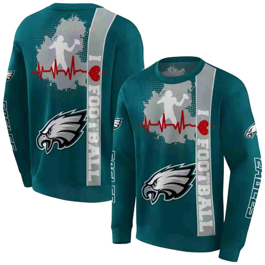 Philadelphia Eagles Football Heartbeat Green 2025 Aop Sweatshirt - Moonbestprint