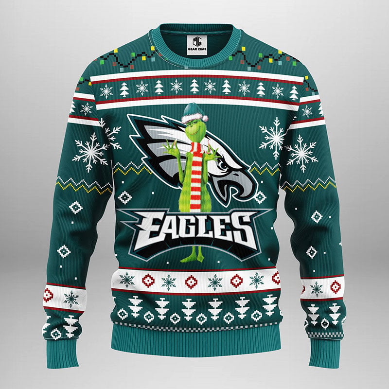 Philadelphia Eagles Funny Grinch Ugly Christmas Sweater Moonbestprint