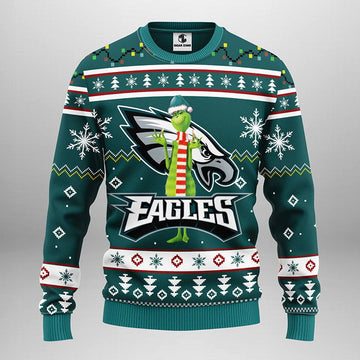 Philadelphia Eagles Funny Grinch Ugly Christmas Sweater Moonbestprint