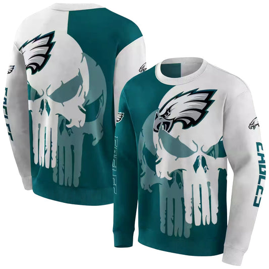 Philadelphia Eagles Graphic Punisher Green White Aop Sweatshirt - Moonbestprint