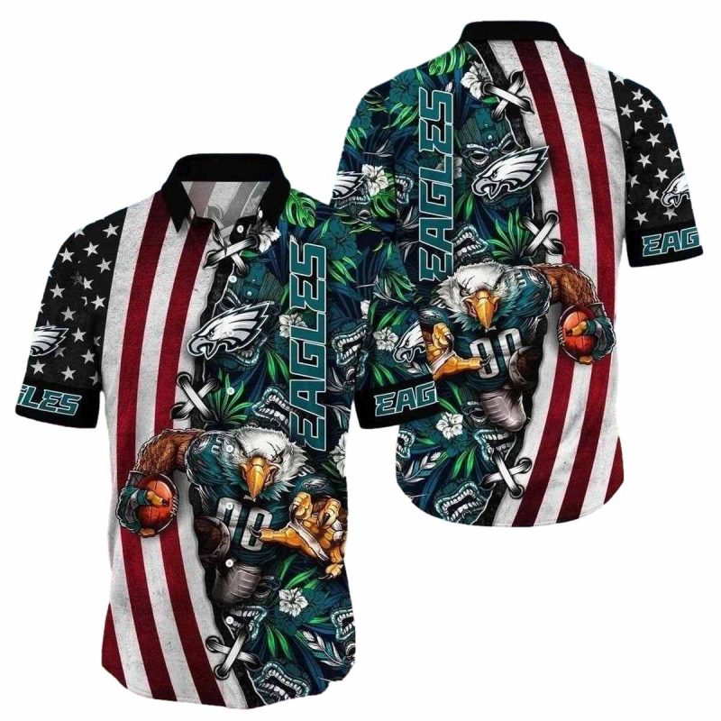 Philadelphia Eagles American Flag Gridiron Glory Tropical Hawaiian Shirt - Moonbestprint