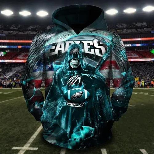 Philadelphia Eagles Grimm Reaper And Sudden Death Custom 3D Hoodie, NFL Hoodie Moonbestprint